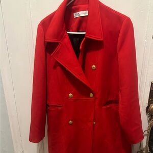Zara Women's Vibrant Red Pea Coat